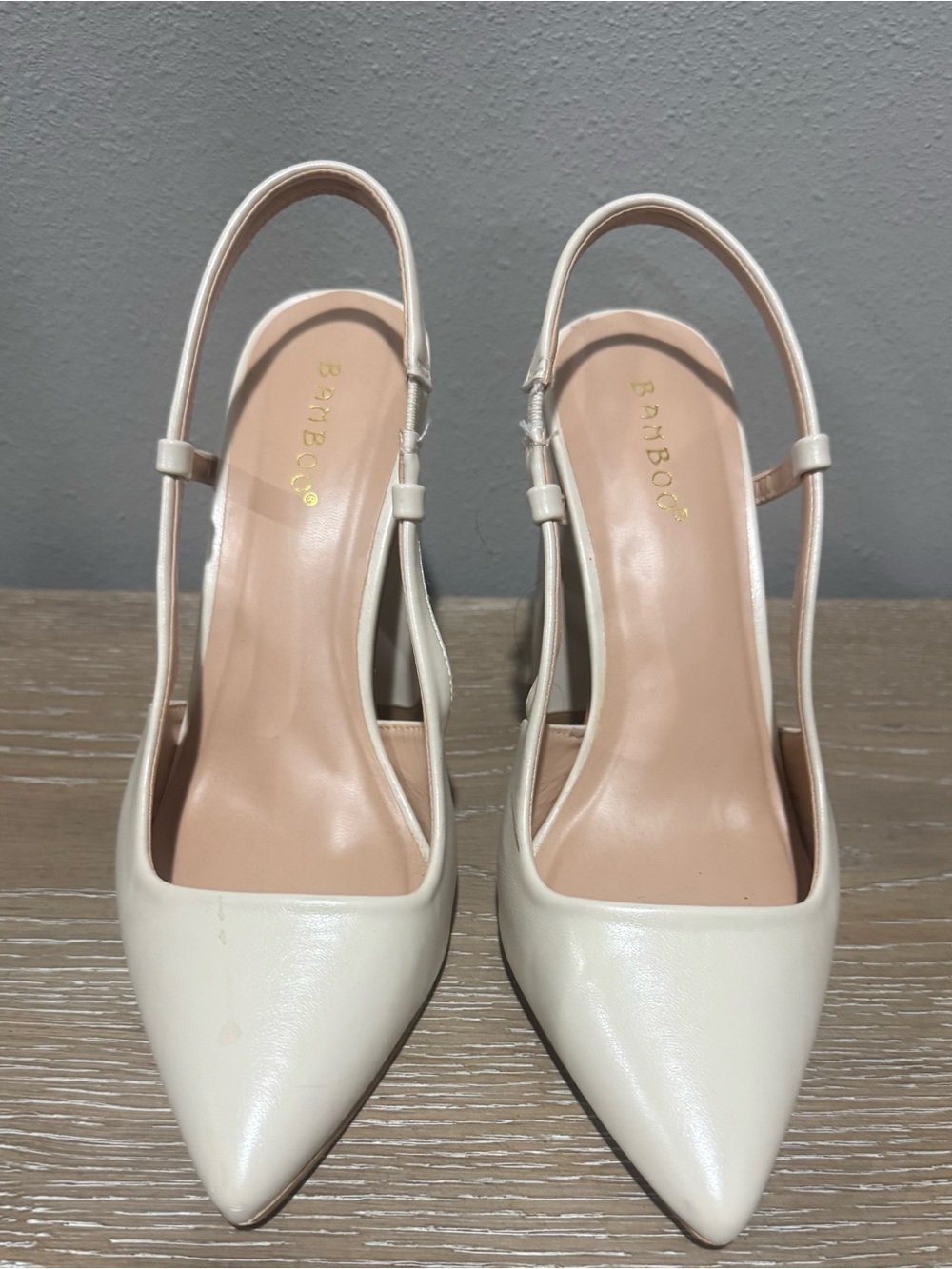 BAMBOO Ivory Pointed-Toe Slingback Heels